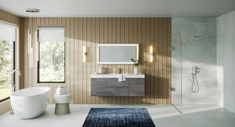 Boutique Bath Vanity, Vulcan Ash Gray, 60", Single Sink, Wall Mount