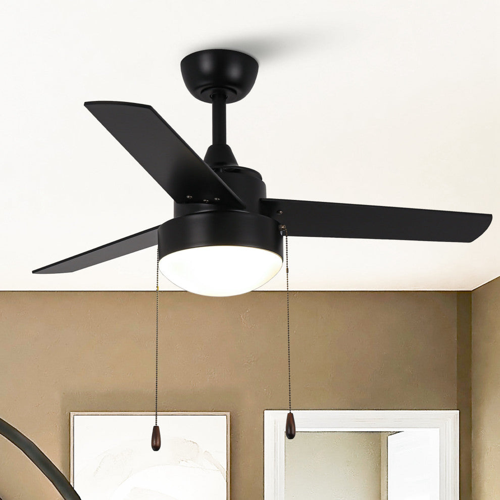 42-inch Industrial Black Ceiling Fan with Light and Pull Chain