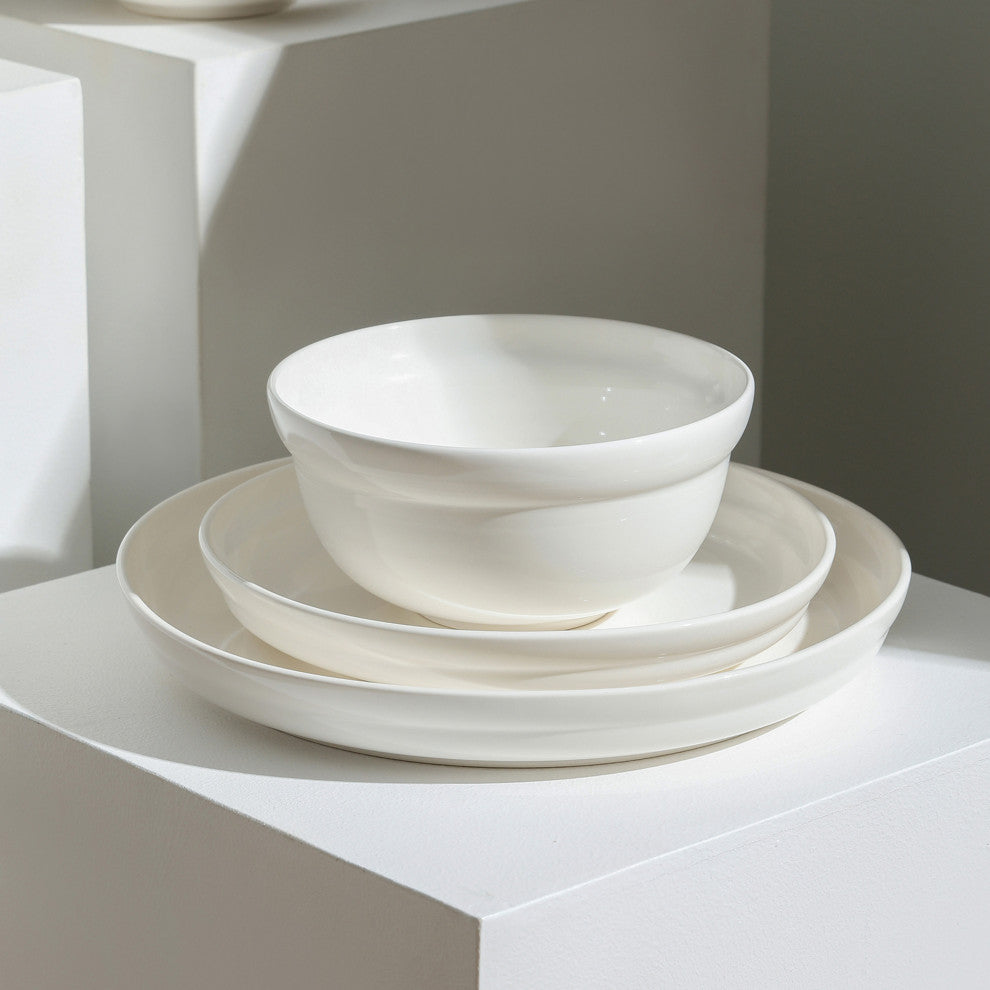 Stone Lain Virtuo Porcelain Dinner Plate Set of 4, White
