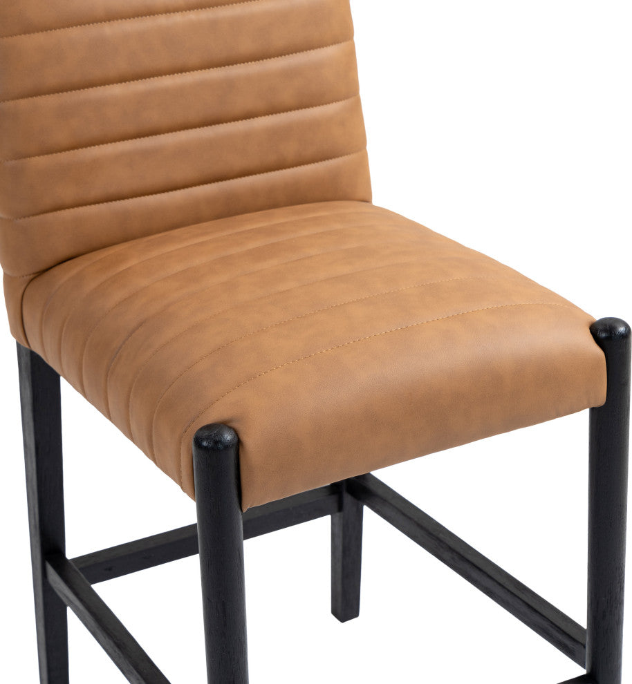 Aimee Upholstered Counter Stool, Cognac, Vegan Leather, Black Finish