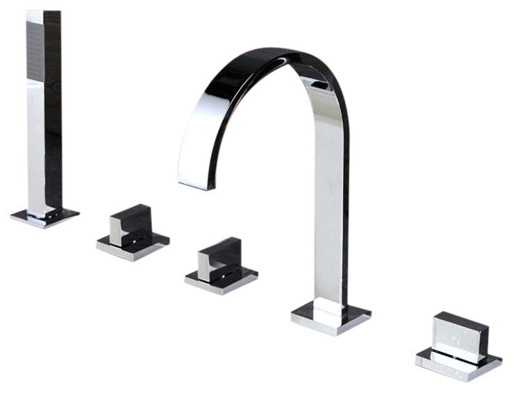 Brindisi Brass Deck Mounted Chrome Bathroom Faucet With Hand Shower