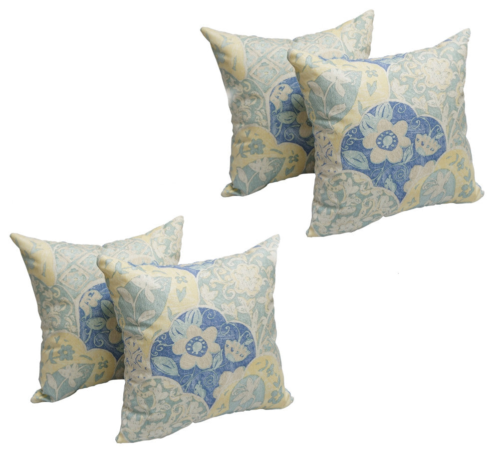 17" Square Polyester Outdoor Throw Pillows, Set of 4, Blue Garden Dream