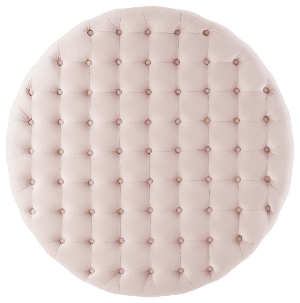 Tufted Accent Chair Ottoman, Round, Velvet, Pink, Modern, Lounge Hospitality