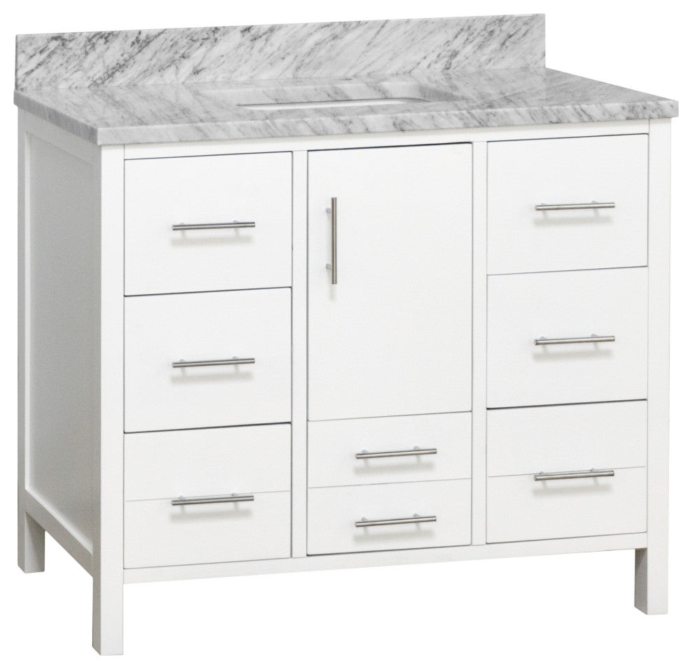 California 42" Bathroom Vanity, White, Carrara Marble