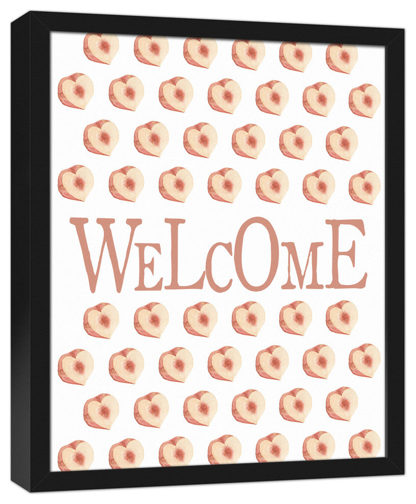 Welcome Peach Caps Framed Canvas 16x20 Black Framed Canvas
