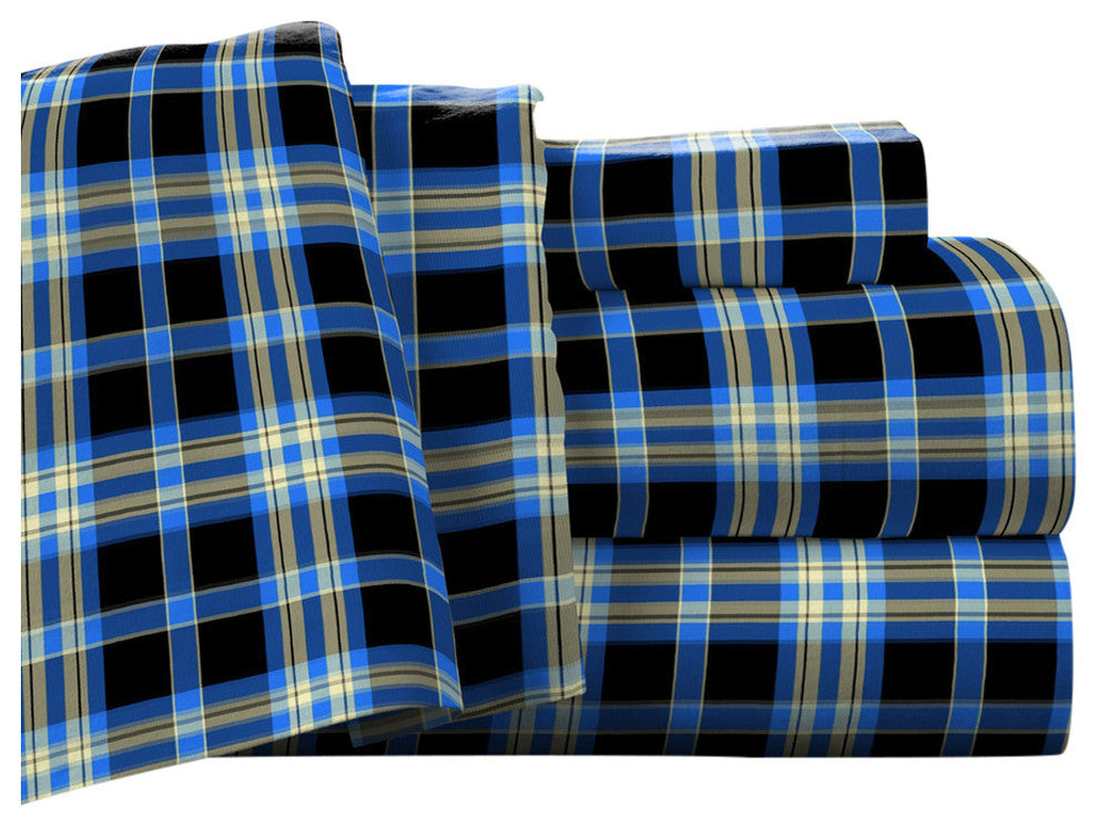 Pointehaven 175 GSM Cotton Flannel Sheet Set, Ashby Plaid, Full