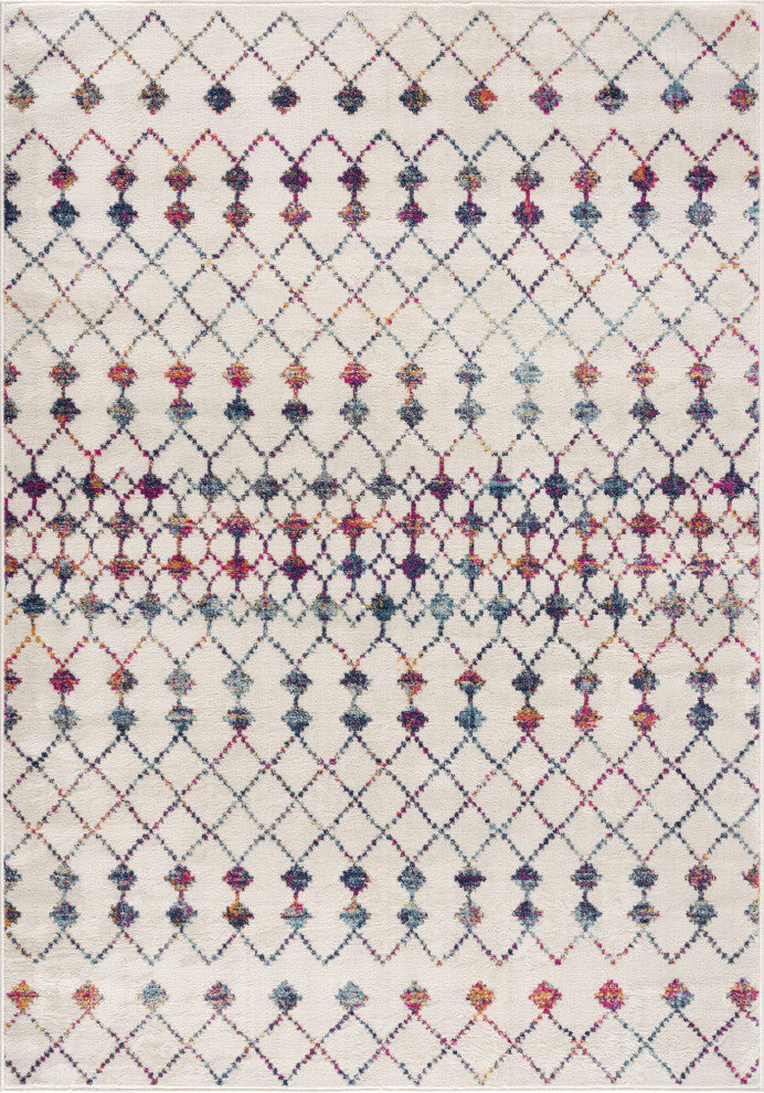 8"x11" White Modern Geometric Grid Area Rug