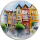 Little City In Watercolor, Landscape Disc Metal Artwork, 23"
