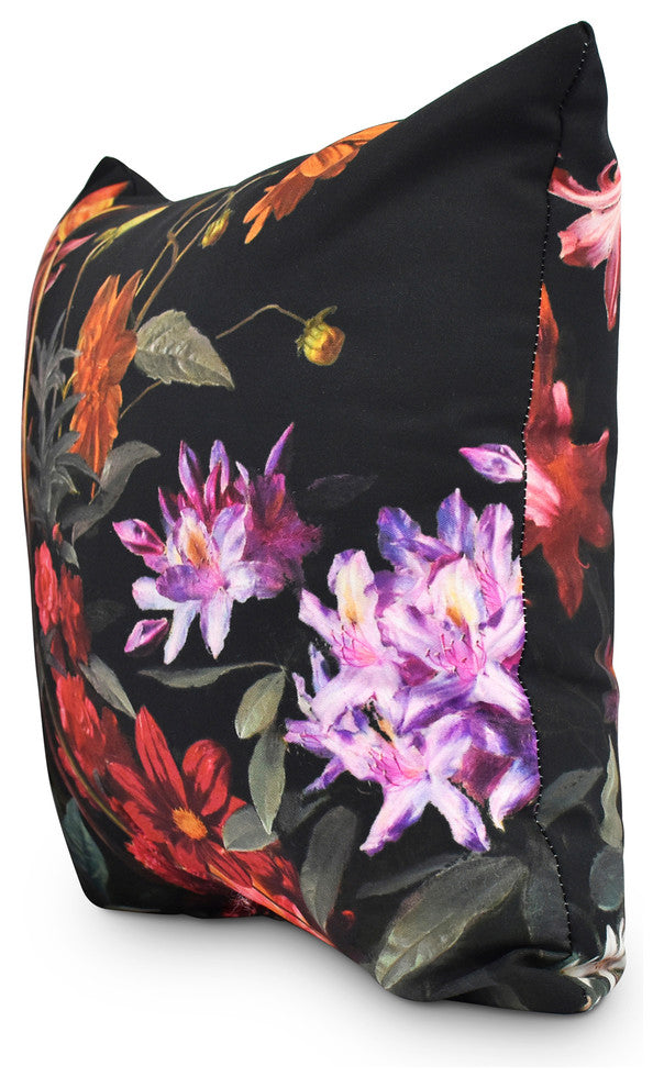 Floral Craze 16" Black Floral Print Decorative Throw Pillow