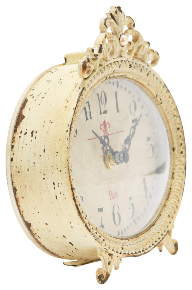 Distressed Pewter Mantel Clock, Pink, Cream