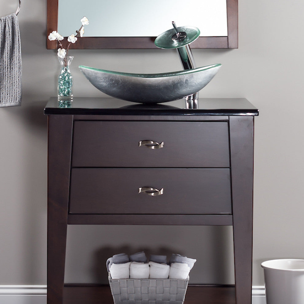 Argento Slipper Silver Foiled Glass Vessel Bath Sink Combo with Faucet and Drain, Brushed Nickel