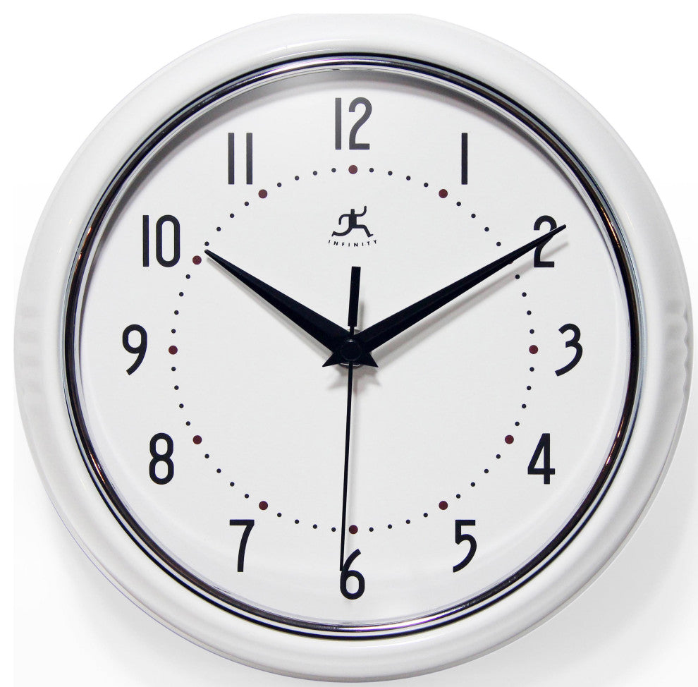 Infinity Instruments Retro Kitchen Vintage 50s Wall Clock, White