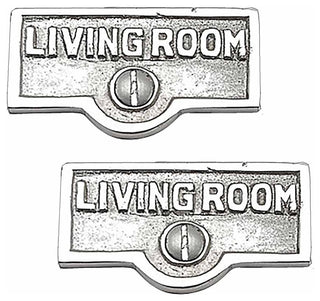 2 Switch Plate Tags LIVING ROOM Name Sign Labels Chrome Brass |