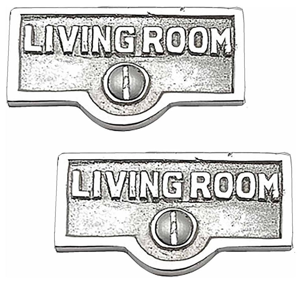 2 Switch Plate Tags LIVING ROOM Name Sign Labels Chrome Brass |