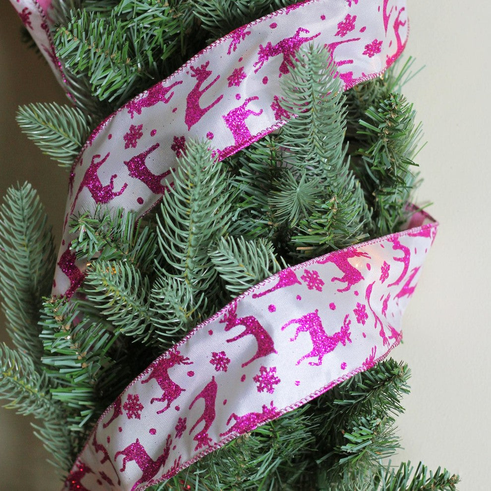 Reindeer & Star White Wired Christmas Craft Ribbon