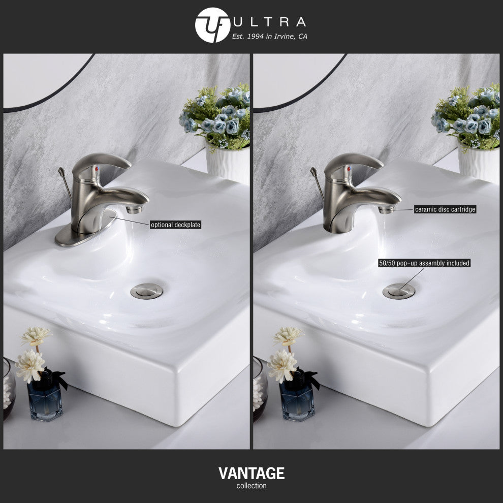 Ultra Faucets UF3412X Single Handle Bathroom Faucet, Brushed Nickel