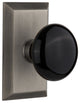 Double Studio Plate With Black Porcelain Knob, Antique Pewter
