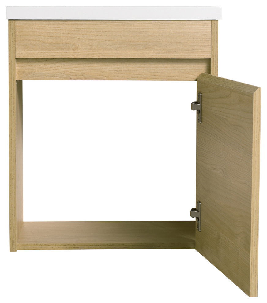 16" Plywood Wall Mounted Bath Vanity Set, Integrated Resin Sink