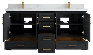 Boston 72" Double Sink Bath Vanity, Wrought Iron 2" Empira Quartz