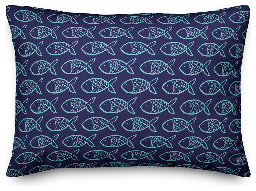Blue Fish Pattern 14x20 Throw Pillow Cover