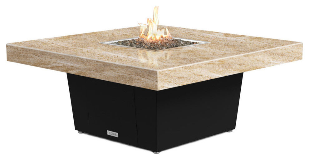 Square Fire Pit Table, 48x48, Chat Height, Propane, So Cal Special Top, Black