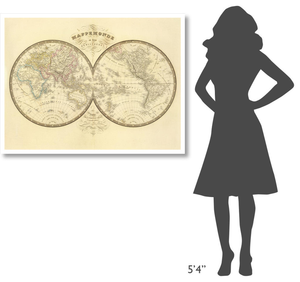 "Mappemonde, 1849" Digital Paper Print by J. Andriveau-Goujon, 46"x35"