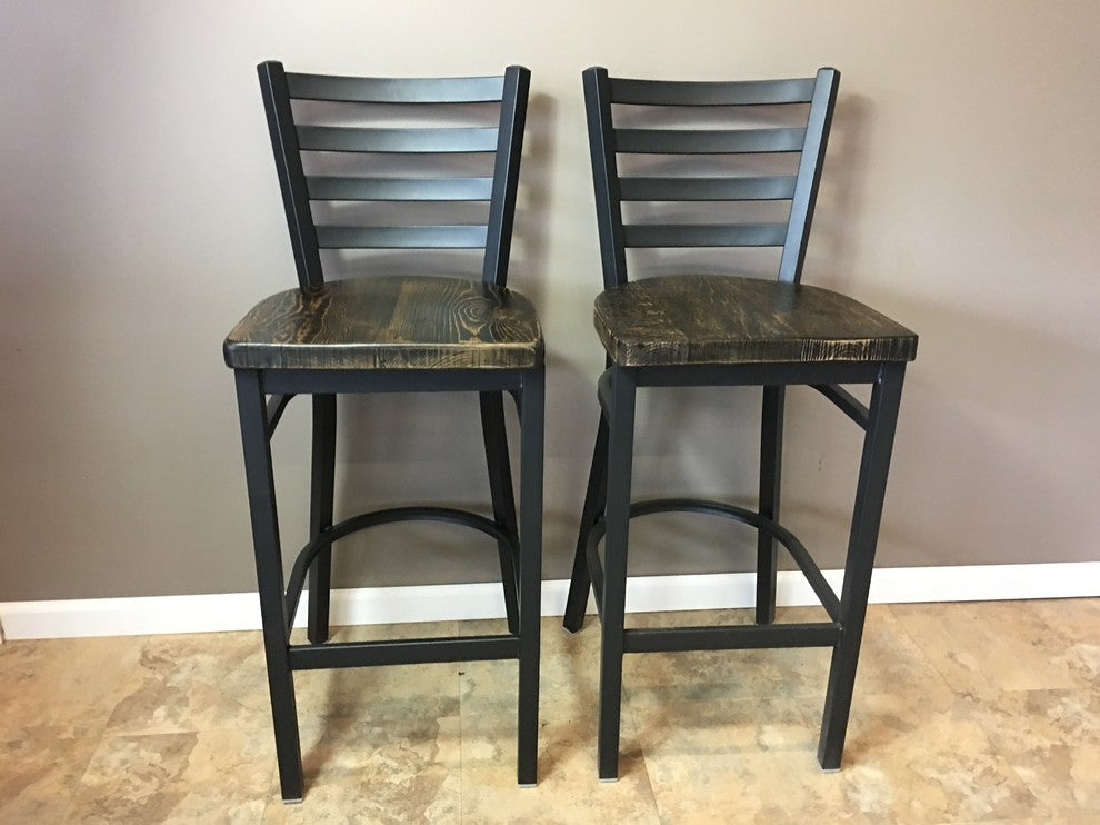 Reclaimed 30" Bar Stool With Ladder Back, Set of 2, Dark Walnut