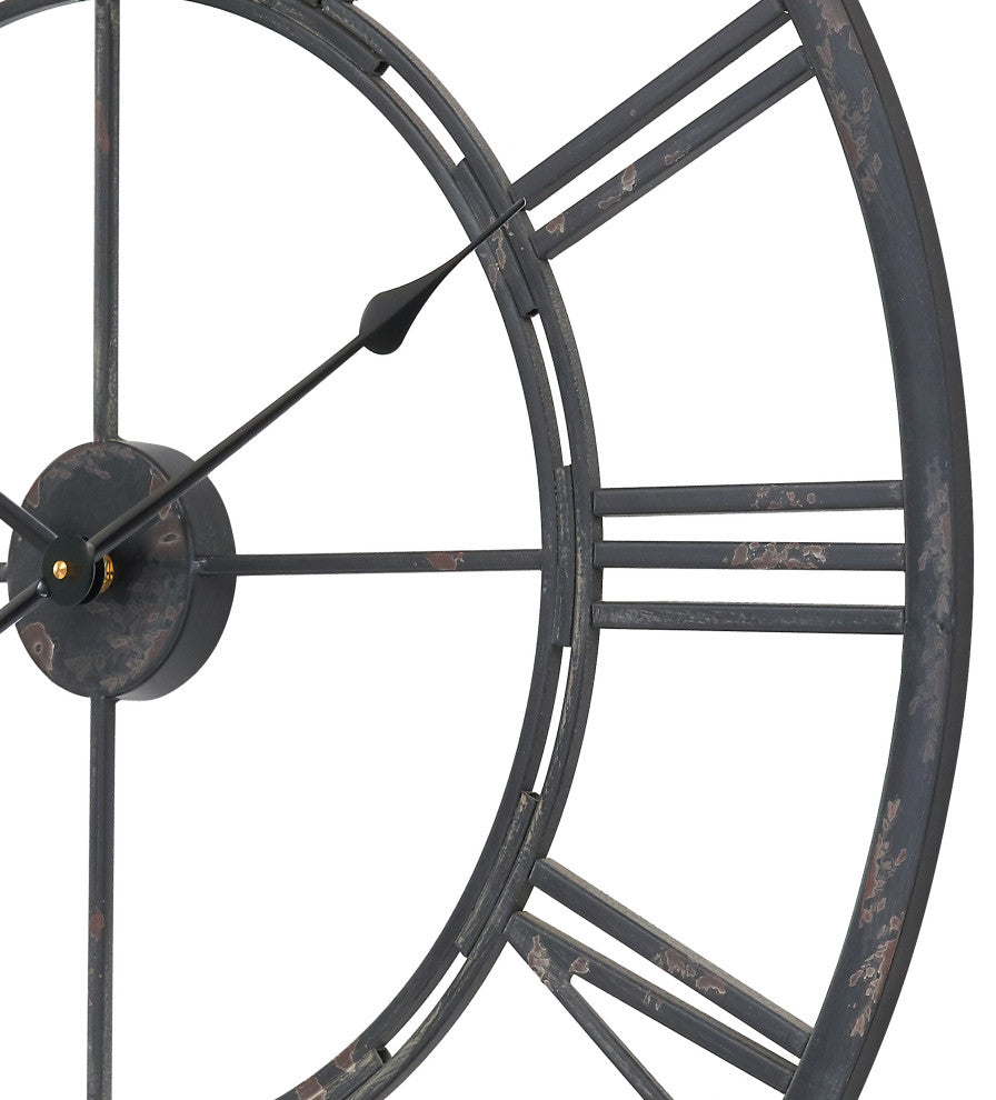 UTOPIA ALLEY Oversized Roman Round Wall Clock, 27" Diameter, Matt Black