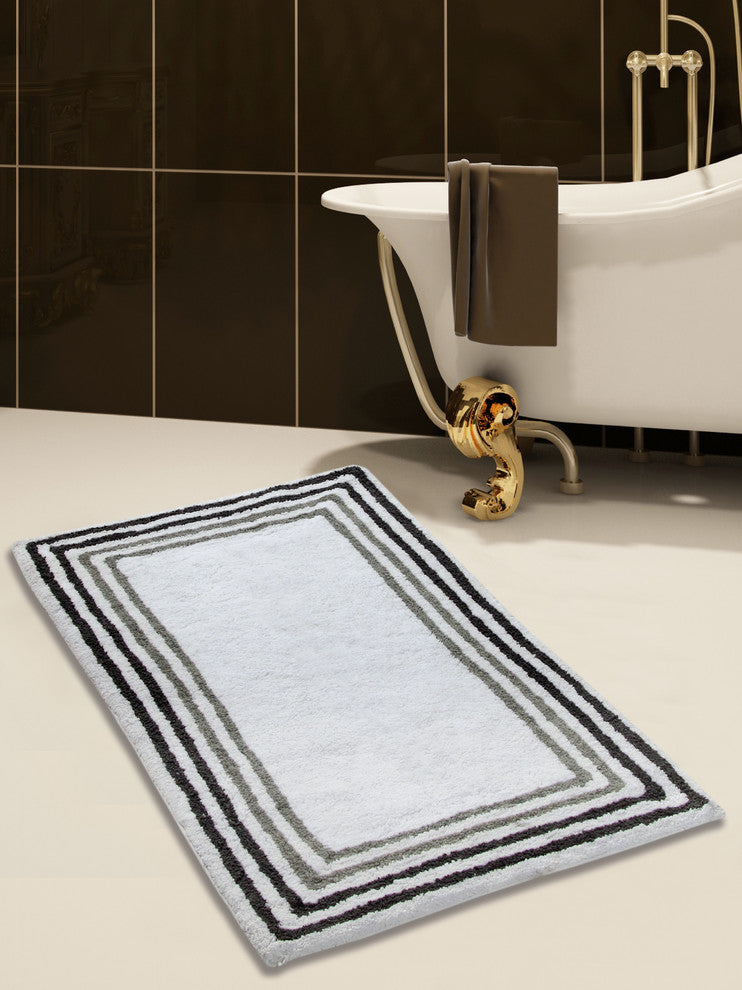 Bath Rug Cotton, 36"x24", White and Multi Gray, GSF 180, Pattern Tonal Stripe