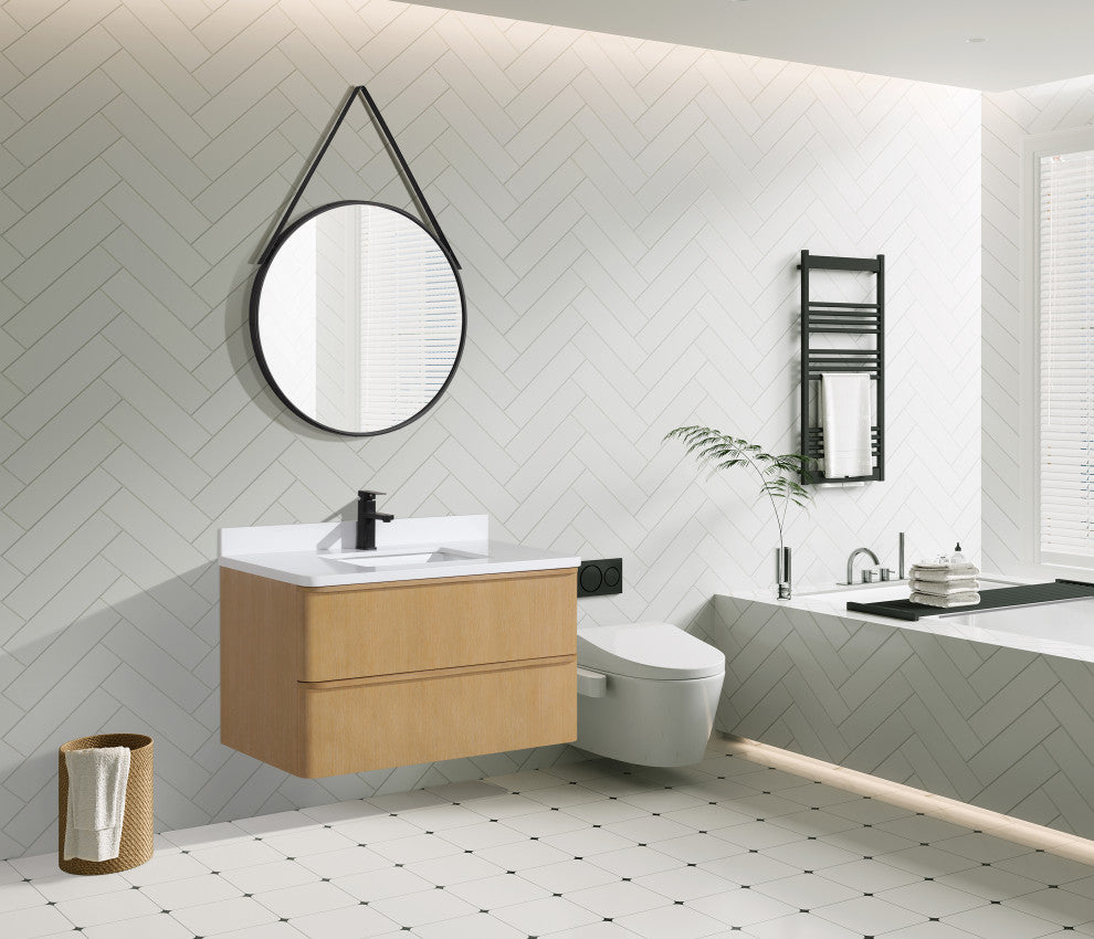 Lucas Bathroom Vanity, Washed Oak, 36", Single Sink, Floating