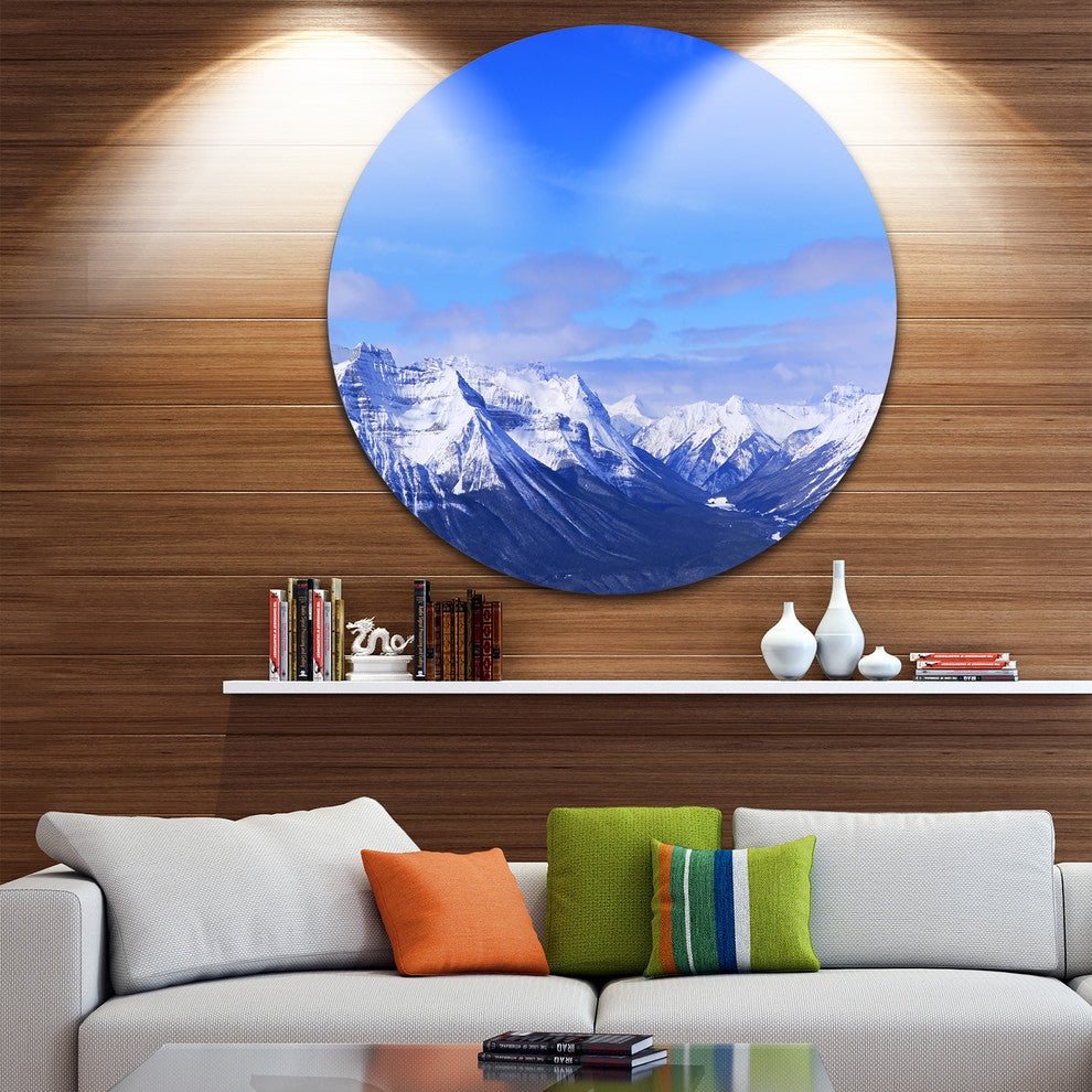 Blue Winter Mountains, Landscape Photo Large Disc Metal Wall Art, 23"