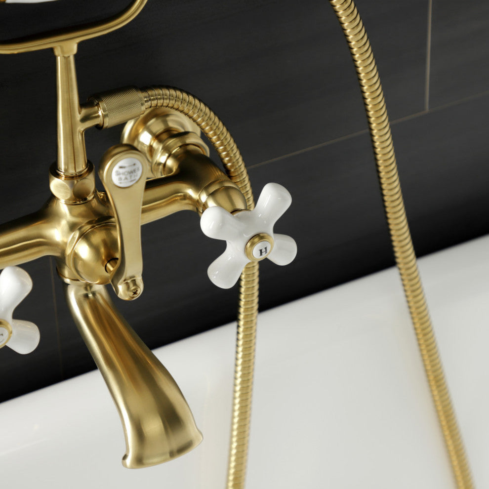 AE559T7 7" Wall Mount Tub Faucet With Hand Shower, Brushed Brass