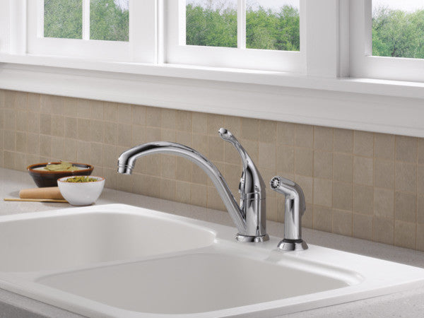 Delta Collins Single Handle Kitchen Faucet With Spray, Chrome, 441-DST
