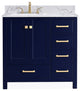 36" W Freestanding Bath Vanity, Navy Blue with Fish Belly Engineered Top