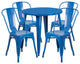 30" Round Blue Metal Indoor-Outdoor Table Set with 4 Cafe Chairs