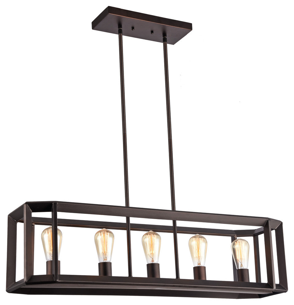 IRONCLAD, Industrial-style 5 Light Rubbed Bronze Ceiling Pendant, 34" Wide