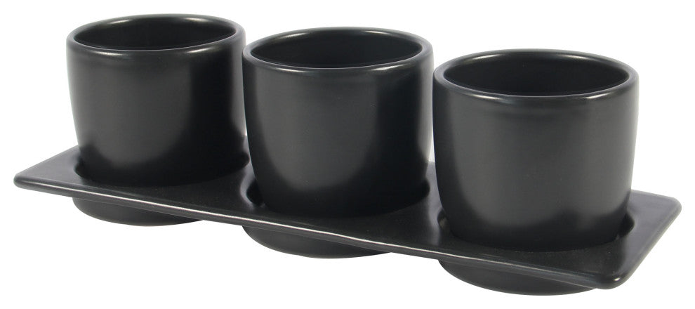 Lilac Planter Set with Tray, Black