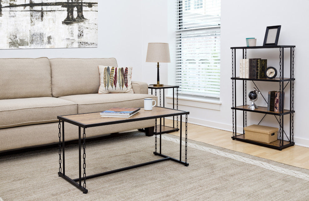 Folsom Ridge 4-Tier Shelf, With Wood And Carbon Steel Chain Link