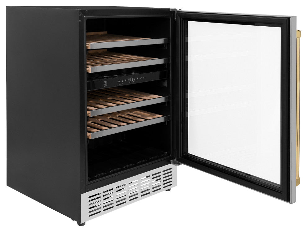 ZLINE 24 In. Wine Cooler, Stainless Steel With Gold, RWVZ-UD-24-G
