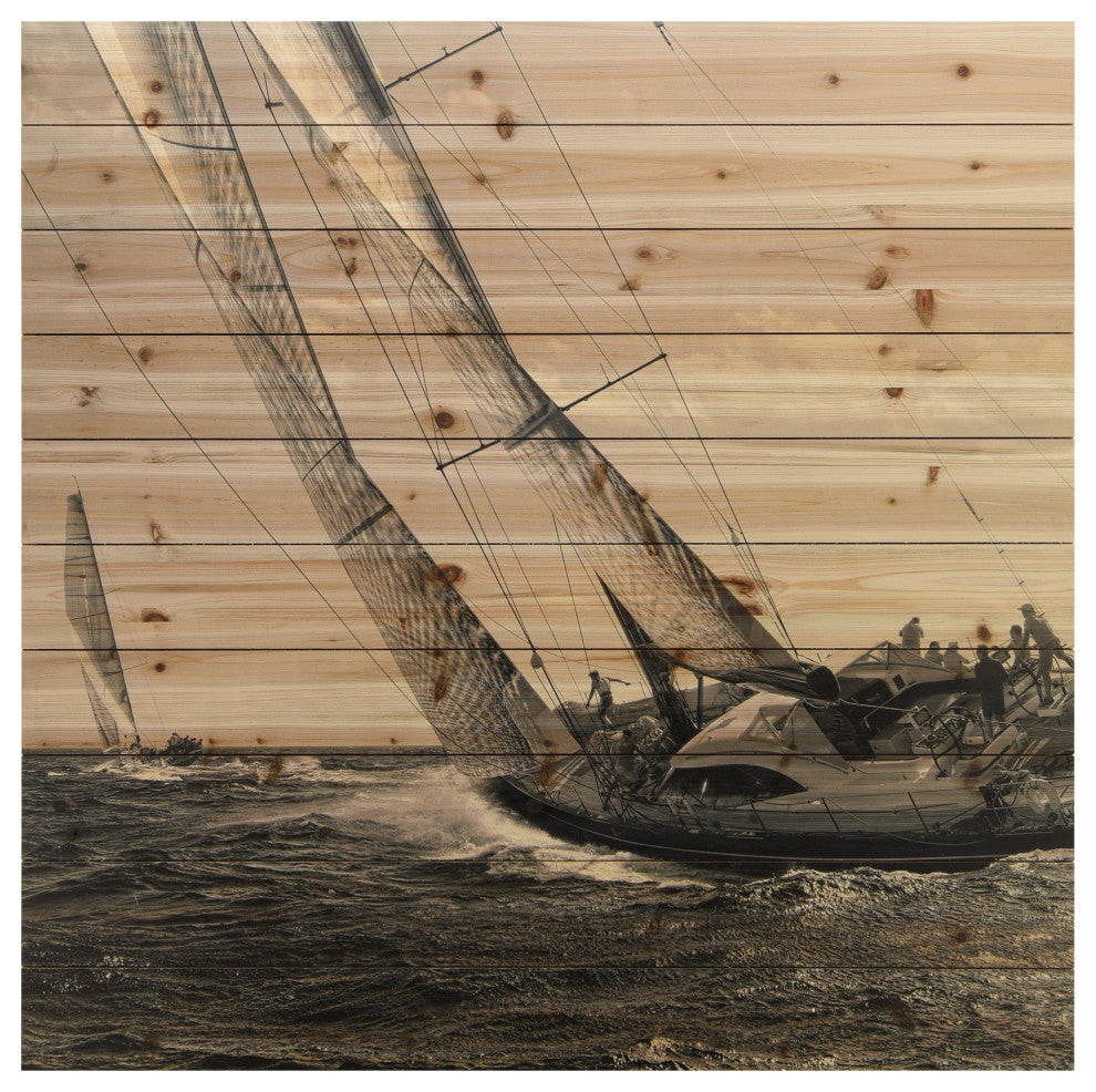 "Regatta" Wall Art Giclee Printed On Solid Fir Wood Planks