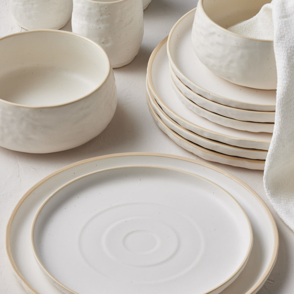 Stone by Mercer Project SHOSAI Stoneware 16 Piece Dinnerware Set, White Speckled