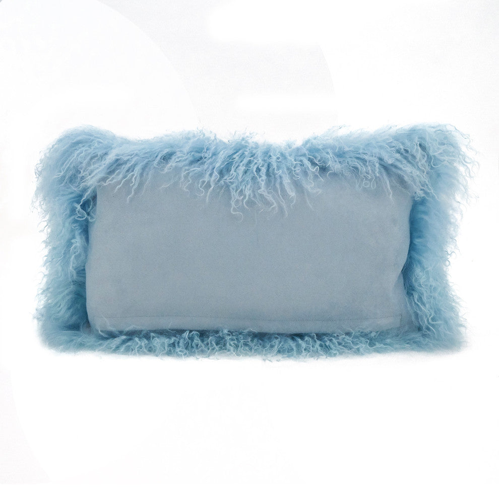 Mongolian Lamb Fur Poly Filled Throw Pillow, Ice Blue, 12"x20"