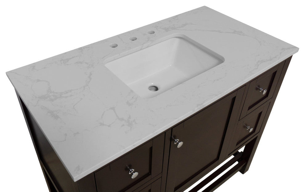 Lakeshore 42" Bathroom Vanity, Chocolate, Engineered Carrara