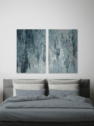 Tainted Dark Blues Diptych, 16"x12"