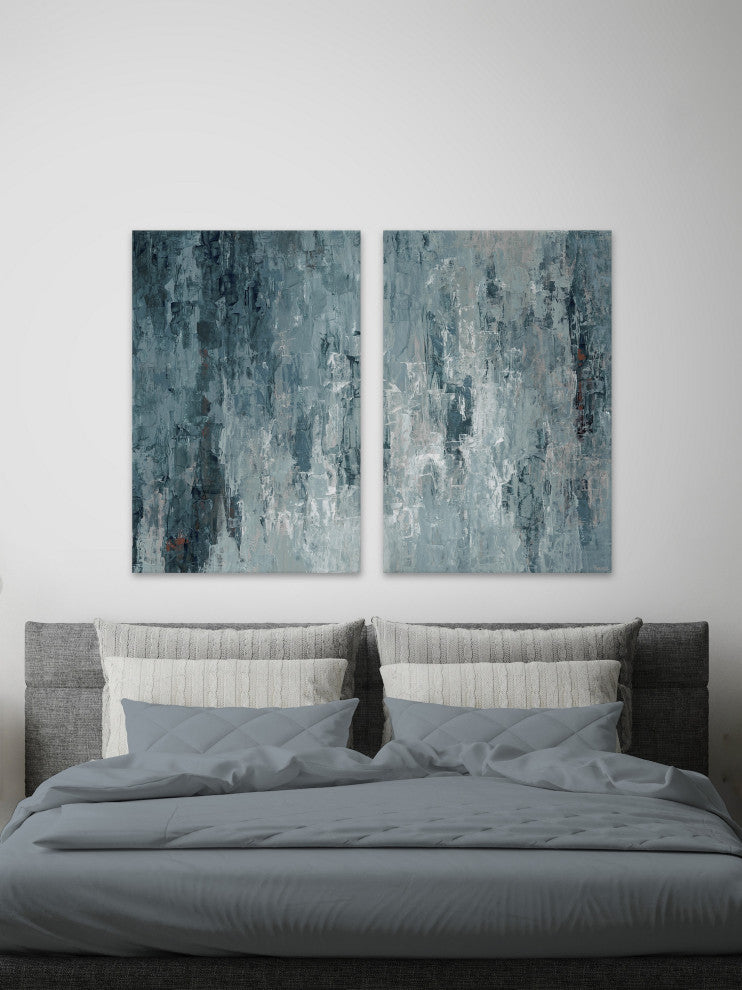 Tainted Dark Blues Diptych, 16"x12"