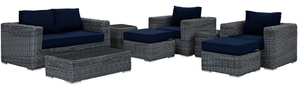 Canvas Navy Summon 8-Piece Outdoor Patio Sunbrella Sectional Set