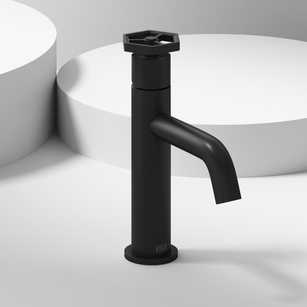 VIGO Ruxton 8" H Single Handle Single Hole Bathroom Faucet, Matte Black, Without Extras
