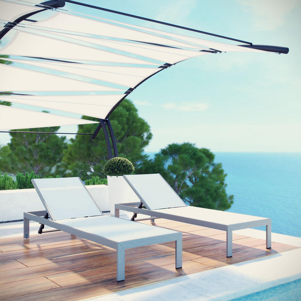 Shore Chaise Outdoor Patio Aluminum Set of 2 EEI-2472-SLV-WHI-SET