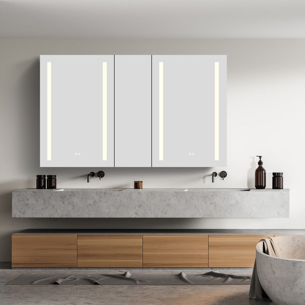 50"x30" Surface Mount Frameless LED Medicine Cabinet With Anti-Fog and Dimmable, Right Door