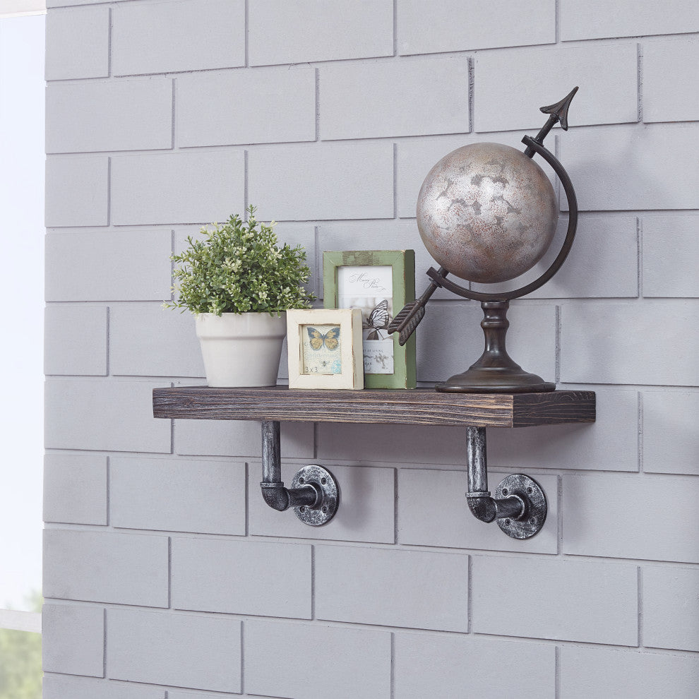 Danya B. 24" x 7" Floating Pipe Industrial Rustic Wall Mount Shelf, Ebony